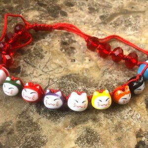 =^ω^= Kawaii Kitty Cats Cute Japanese Bead Bracelet Hello